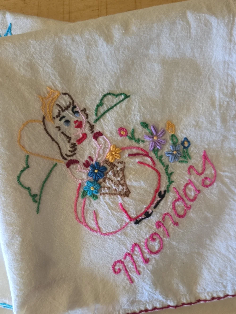 Vintage Kitchen Linens  Embroidered Day-of-Week Kitchen Towels - 5pc Set
